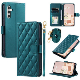 Flap tok Samsung Galaxy A55 5G, Rhombus Crossbody Leather, sötétzöld