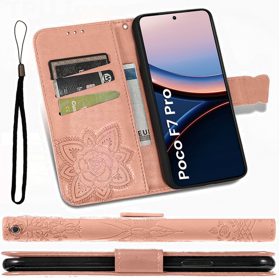Pattintható tok a Xiaomi Poco F7 Pro, Butterfly, rózsaszín rose gold