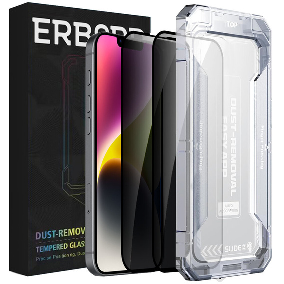2x edzett adatvédelmi üveg az iPhone 14 Plus / 13 Pro Max-hoz, ERBORD 9H Easy App Anti-Peep