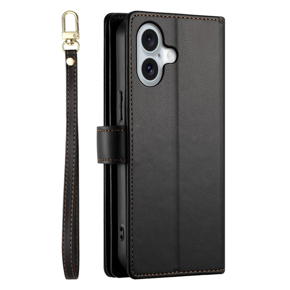Pattintható tok a iPhone 16, Wallet Zipper Pocket, fekete