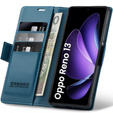 Tok Oppo Reno 13, ERBORD Glossy Litchi, pénztárca patenttal, kék