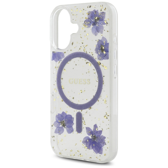 GUESS HC MagSafe műgyanta virágos és csillogó tok iPhone 16-hoz
