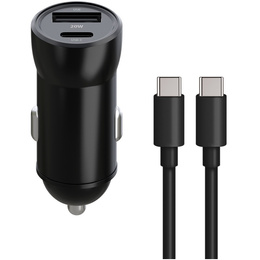 Maxlife PD/QC 20 W-os autós töltő USB-C – USB-C 60 W-os kábellel okostelefonokhoz, táblagépekhez, navigációs eszközökhöz és egyéb USB/USB-C csatlakozós eszközökhöz