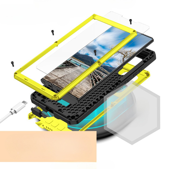 Páncélozott tok a Samsung Galaxy S22 Ultra, R-JUST CamShield Slide, sárga