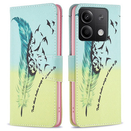 Pattintható tok a Xiaomi Redmi Note 13 5G, Wallet, Feather kék / sárga