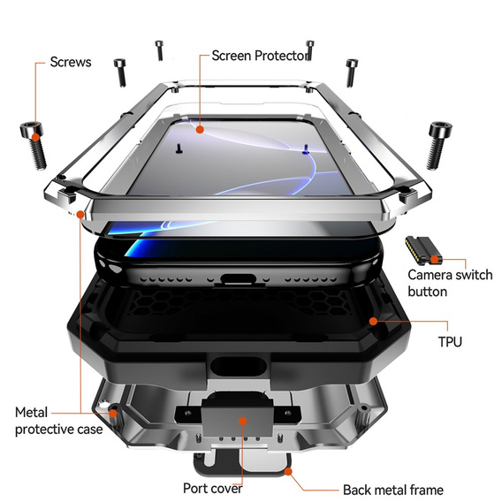 R-JUST páncélozott tok képernyővédővel és állvánnyal iPhone 17 Pro készülékhez