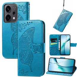 Flip tok Oppo Reno 14, pillangó, pénztárca, kék