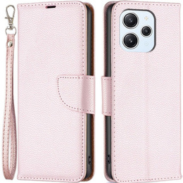 Pattintható tok a Xiaomi Redmi 12 4G, Wallet Litchi Magnet, rózsaszín rose gold