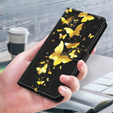 Pattintható tok a Samsung Galaxy A14 4G/5G, Wallet Butterfly, arany