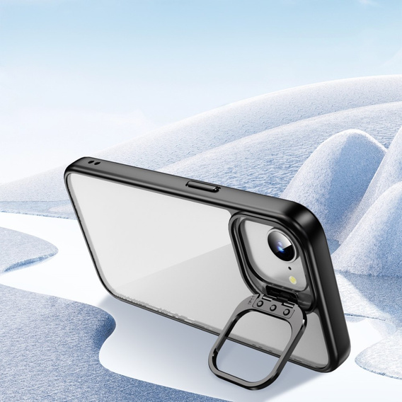 Tok Iphone 16E, Kickstand keret, átlátszó / fekete