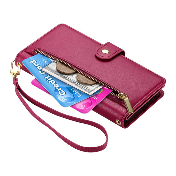 Pattintható tok a Oppo Reno 13 Pro 5G, Wallet Zipper Pocket, piros