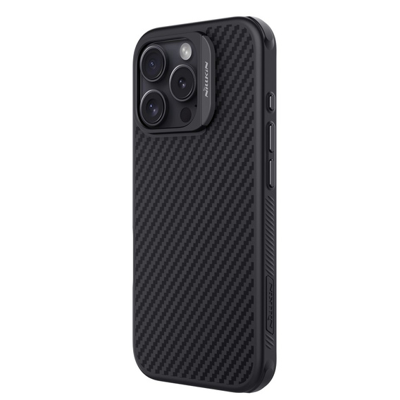 Tok iPhone 16 Pro, páncélozott Nillkin, Carbon Fiber, Magsafe, fekete