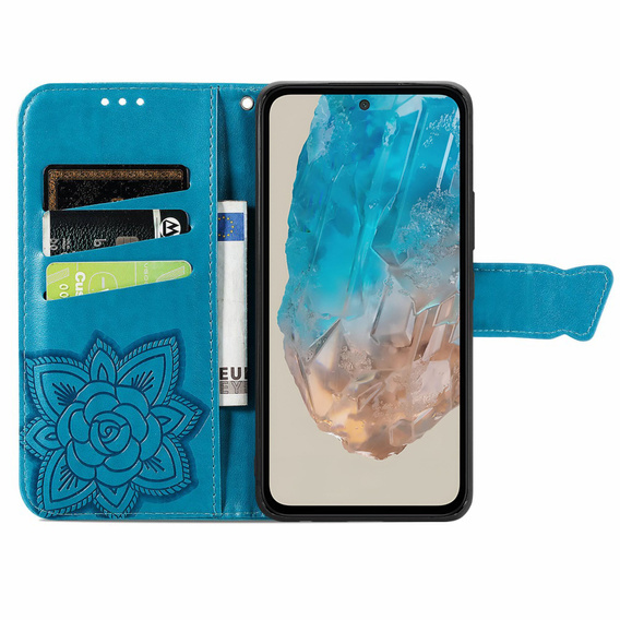 Pattintható tok a Samsung Galaxy M35, Butterfly, kék