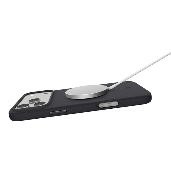 Spigen tok iPhone 17 Pro készülékhez, szilikonos MagSafe illeszkedés, fekete