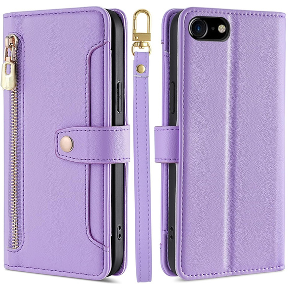 Pattintható tok a iPhone 16E, Wallet Zipper Pocket, lila