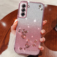 tok Samsung Galaxy S21 FE, csillogó virág, rózsaszín rose gold