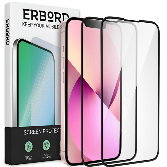2x edzett üveg a iPhone 13 Mini, ERBORD 3D teljes képernyő
