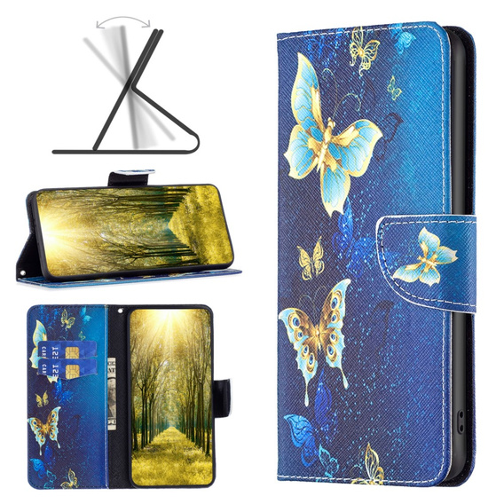 Pattintható tok a Xiaomi Redmi Note 13 Pro 5G, Wallet, Butterflies kék