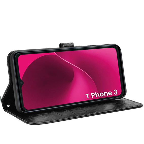 Flap tok T Phone 3 5G, Wallet Rhombus, fekete