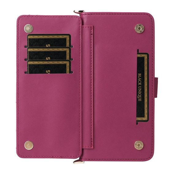 Tok patenttal a Realme 14 Pro+ 5G-hez, Crossbody Leather Wallet, sötétrózsaszín