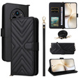 Tok patenttal a Realme 14 Pro+ 5G-hez, Crossbody Leather Wallet, fekete színű