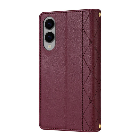 Flap tok Samsung Galaxy S25 Edge, Rhombus Crossbody Leather, bordó