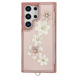 Tok Samsung Galaxy S24 Ultra, Leather Flower Card Slot, rózsaszín