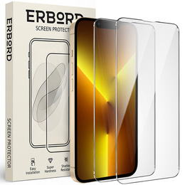 2x edzett üveg a iPhone 13 Pro Max, ERBORD 9H Hard Glass a képernyőn