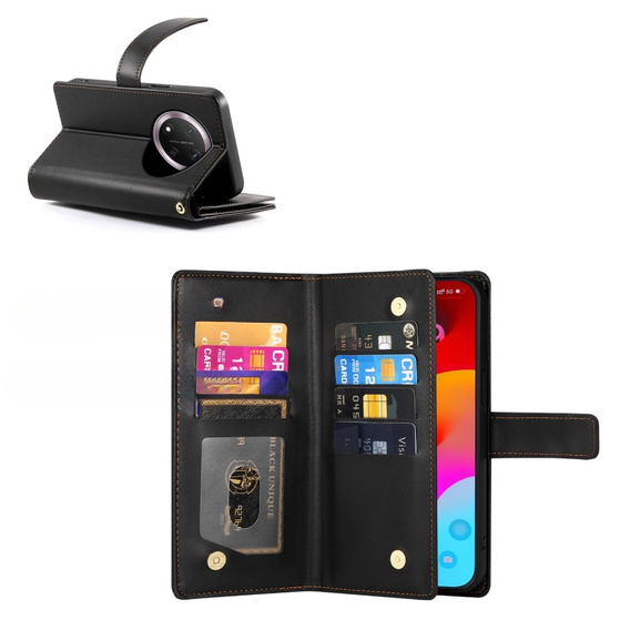 Pattintható tok a Honor Magic 7 Lite, Wallet Zipper Pocket, fekete