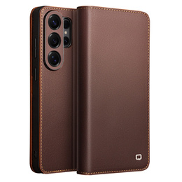Qialino bőr flip tok Samsung Galaxy S26 Ultra készülékhez, barna