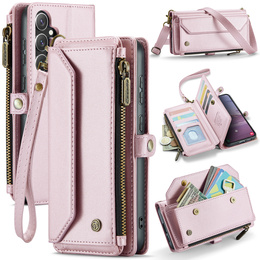 Tok CASEME Samsung Galaxy S25 FE, RFID Leather Wallet, vállpánttal, rózsaszín