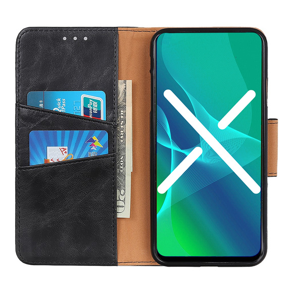Pattintható tok a Sony Xperia 10 III, Split Leather Wallet, fekete