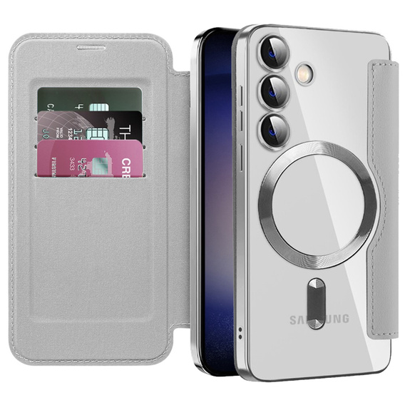Pattintható tok a Samsung Galaxy S24, RFID Wallet MagSafe CamShield, ezüst