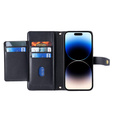 Pattintható tok a iPhone 14 Pro, Wallet Zipper Pocket, fekete