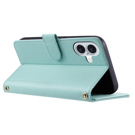 Flap tok iPhone 16 Plus, Rhombus Crossbody Leather, zöld