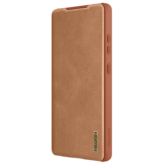 NILLKIN flip tok Samsung Galaxy S25 Ultra, CamShield Qin Pro, bőr, barna