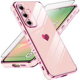 Tok Samsung Galaxy A56, Electro heart, rózsaszín rose gold + üveg 9H