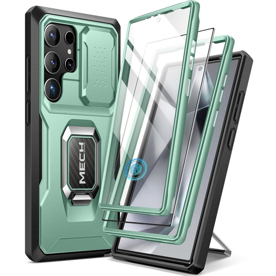 Páncélozott tok Samsung Galaxy S24 Ultra, TONGATE MECH sorozat gyűrűvel, világoszöld