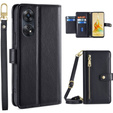 Pattintható tok a Oppo Reno8 T 4G, Wallet Zipper Pocket, fekete
