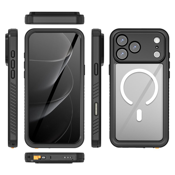 Redpepper tok iPhone 17 Pro Max készülékhez, IP68 vízálló, MagSafe-hoz, átlátszó, fekete oldallapokkal