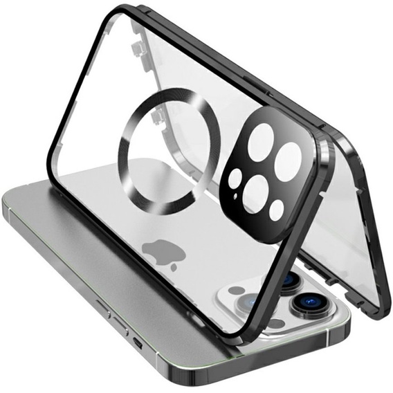 Magnetic Dual Glass MagSafe tok iPhone 15 Pro Max, fekete