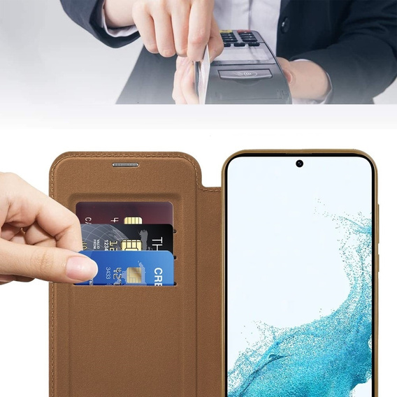 Pattintható tok a Samsung Galaxy S22 5G, RFID Wallet MagSafe CamShield, barna