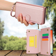 Pattintható tok a Samsung Galaxy S24 Ultra, Wallet Zipper Pocket RFID, vállpánttal, fekete