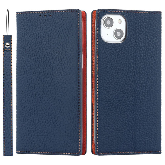 Pattintható tok a iPhone 14 Plus, Litchi Skin Grain, sötétkék
