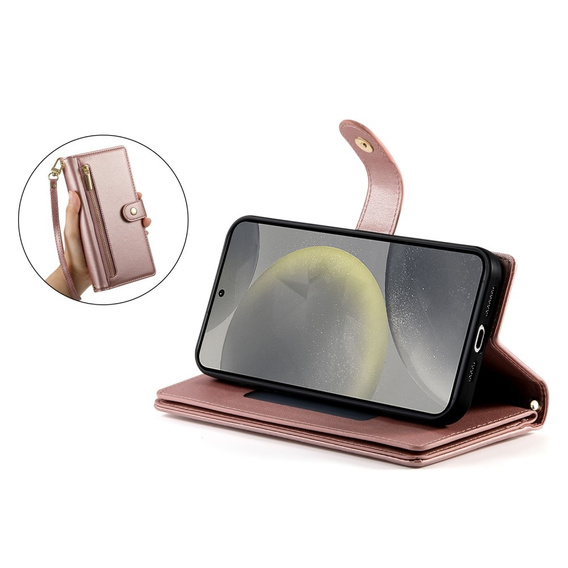 Pattintható tok a Samsung Galaxy S25+ Plus, Wallet Zipper Pocket, rózsaszín