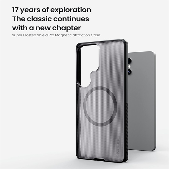 Nillkin Frosted Shield Pro MagSafe tok Samsung Galaxy S26 Ultra készülékhez, átlátszó/fekete