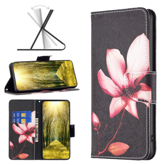 Pattintható tok a Xiaomi Redmi Note 13 Pro 5G, Wallet, Lotus fekete