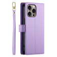 Pattintható tok a iPhone 16 Pro Max, Wallet Zipper Pocket, lila