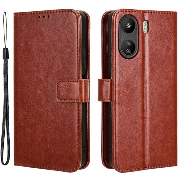 Pattintható tok a Xiaomi Redmi 13C / Poco C65, Crazy Horse Wallet, barna
