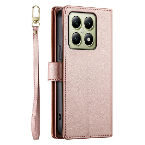 Pattintható tok a Xiaomi 14T, Wallet Zipper Pocket, rózsaszín